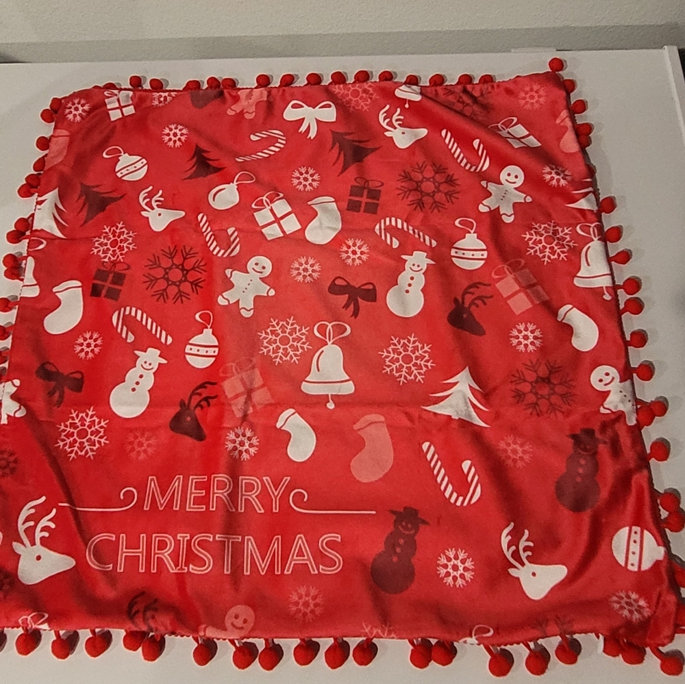 Merry Christmas Pillow Covers with Pom-Poms